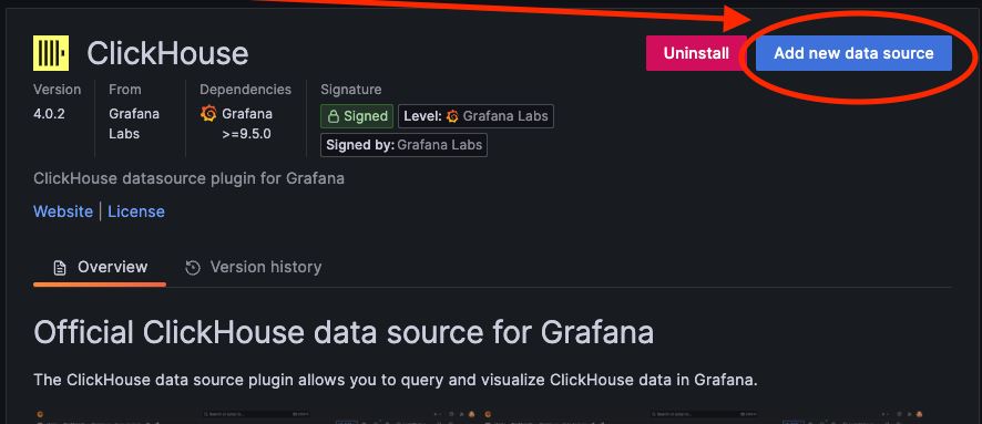Create a ClickHouse data source - Zoomed
