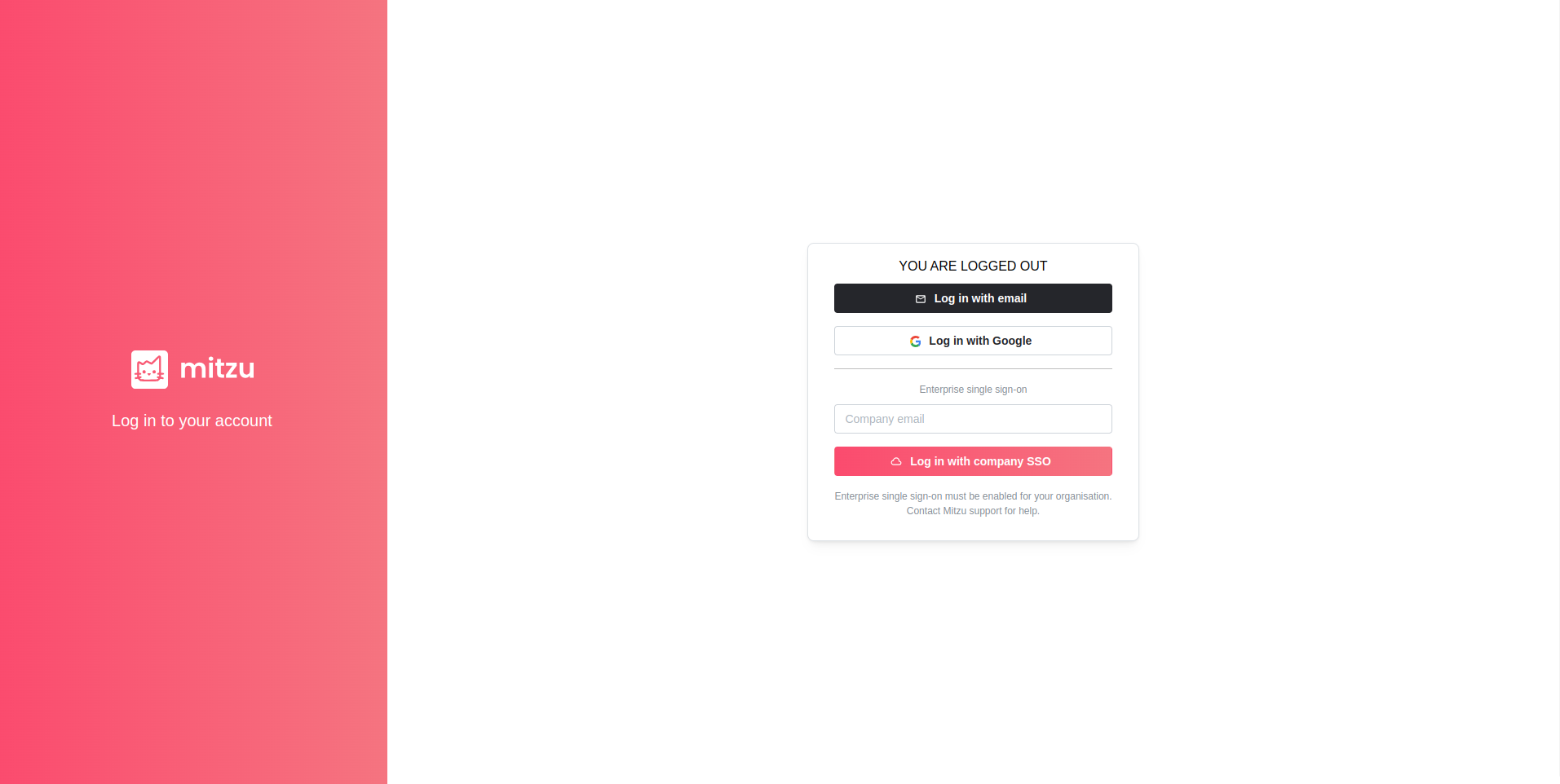 Mitzu sign-in page with email and password fields - Zoomed